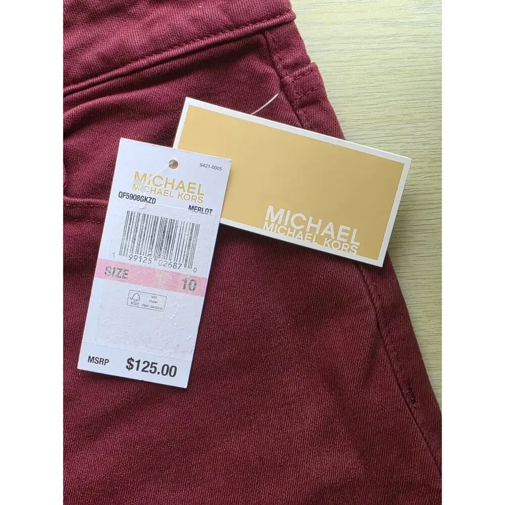 Michael Kors Carmen Wide Leg Jeans Womens 10 Merlot Burgundy High Rise NWT